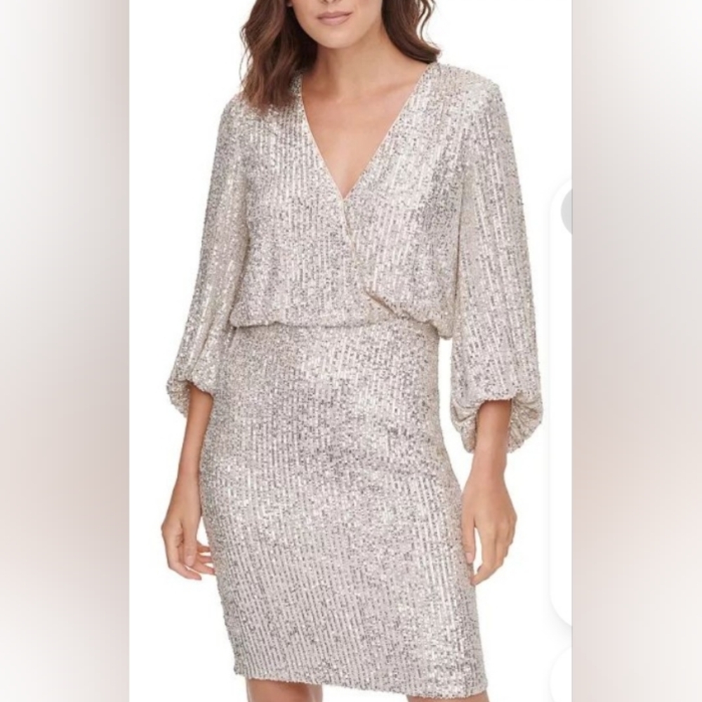 Eliza J Silver Long Sleeve Sequin Dress
